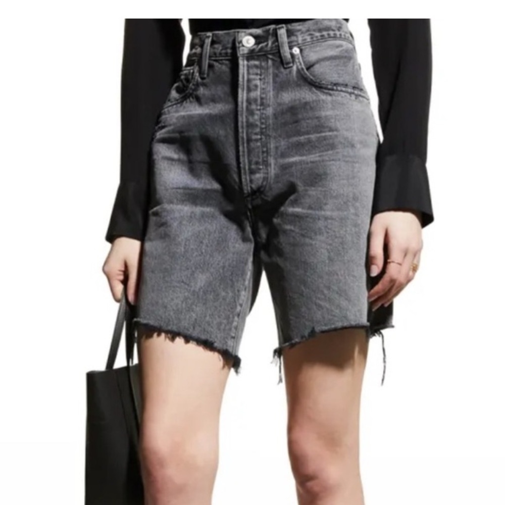 Citizens of Humanity Camilla Gray Distressed Raw Hem Long Denim Shorts Size 24